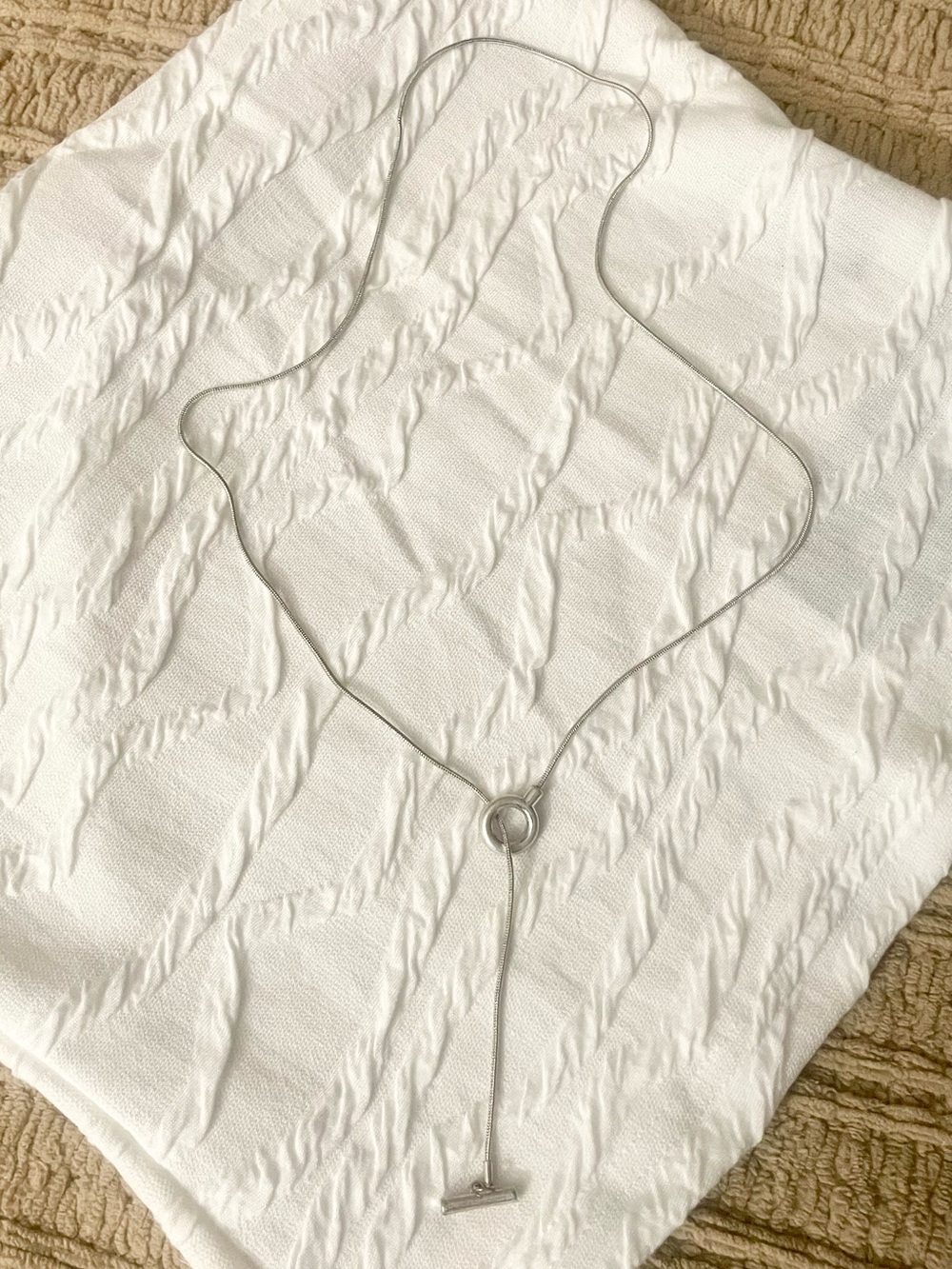 Silver Lariat Necklace with Circular Slider